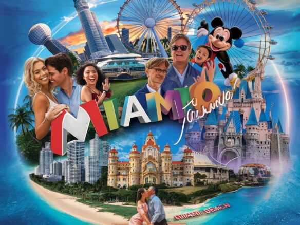 Vista panorámica de las playas de Miami y los parques temáticos de Orlando, reflejando la diversidad y la emoción de estos destinos turísticos.
